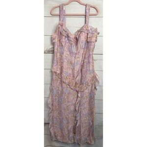 Azazie Atelier Rosalie Purple Multi Floral Ruffle Maxi Dress Womens 16 NEW